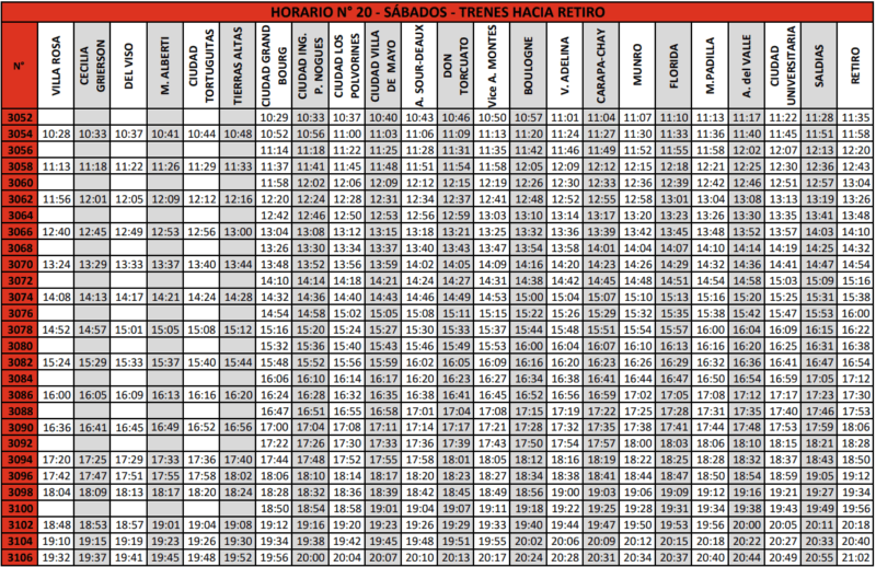 sábados hacia retiro