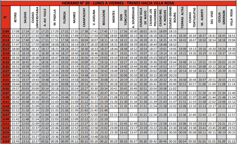 lunes a viernes hacia villa rosa
