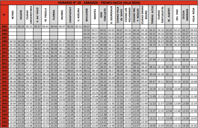 tren belgrano norte hacia villa rosa sábados